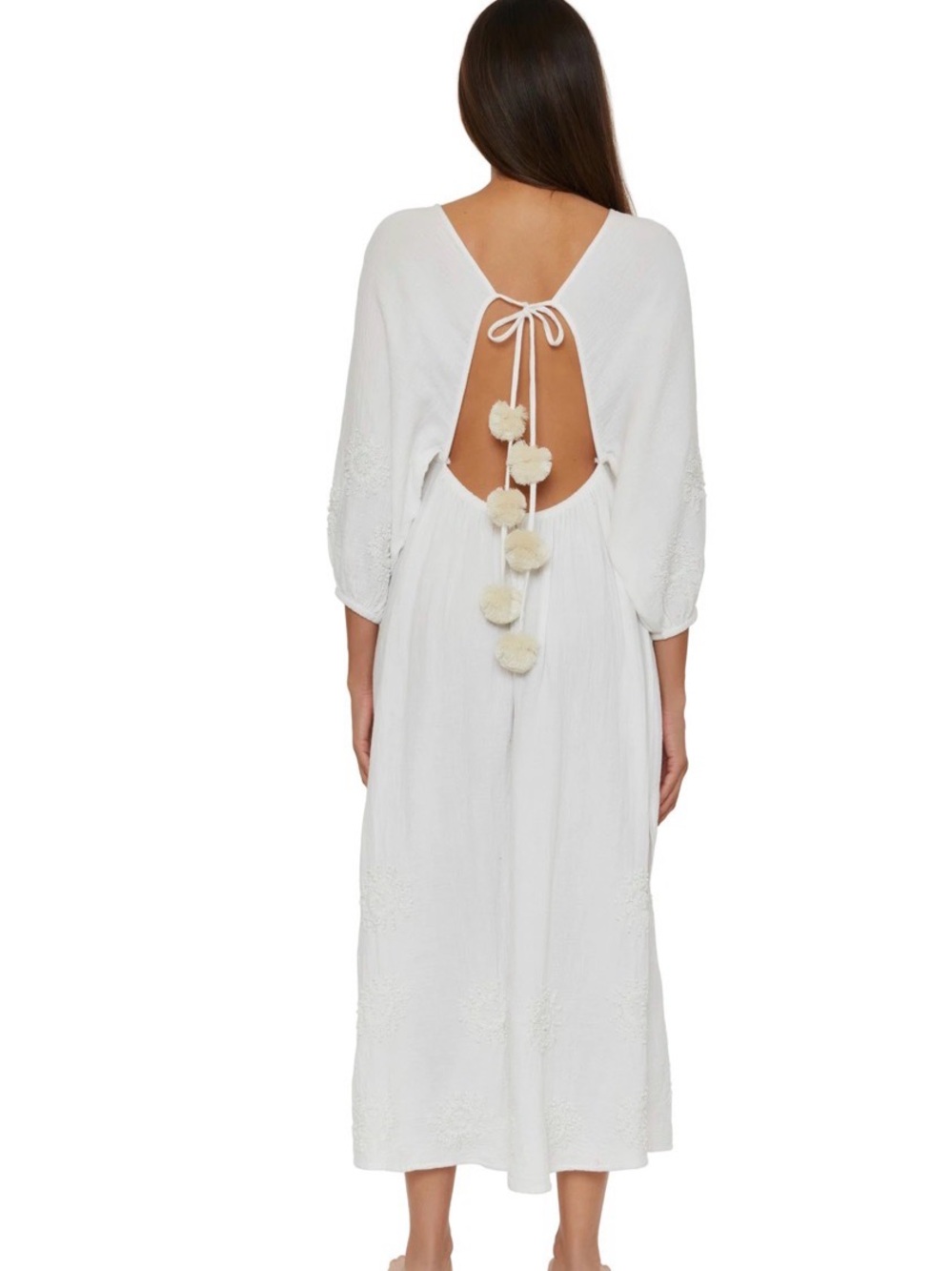 TRINA TURK White Open-Back Pom Tie Beach Cover-Up Dress